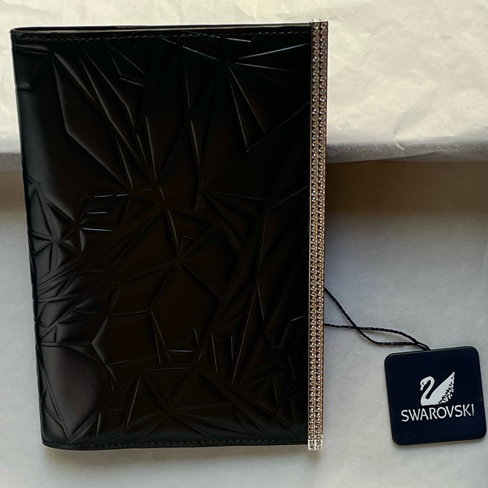 Swarovski Passport Cover -Polished Vegan Leather in Black
